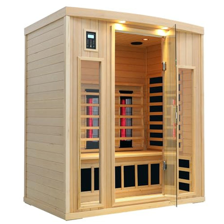 KUNSANA Ceramic Infrared Sauna 3 Person, Low EMF Infrared Saunas for Home, Hemlock Indoor Sauna Room, 2- in - 1 Heating Panels, Bluetooth Speakers, Chromotherapy Lights KUNSANA