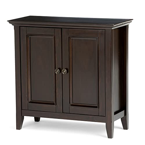 SIMPLIHOME Amherst SOLID WOOD 32 inch Wide Transitional Low Storage Cabinet in Hickory Brown for the Living Room, Entryway and Family Room SIMPLIHOME