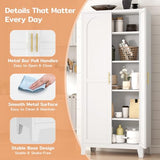 Zevemomo 71'' Tall Metal Pantry Cabinet with 2 Doors, Freestanding Kitchen Storage Cabinet with 4 Adjustable Shelves, Steel Cupboard for Kitchen, Pantry, Dining Room, Living Room, Bathroom, White Zevemomo