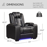 ANJ Power Recliner Home Theater Seating, PU Leather Electric Recliner Chair with Adjustable Headrest,Dual Motor Movie Reclining Chairs with Cup Holders LED Lights,USB Port,Hidden Arm Storage,Black