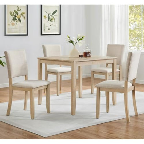 JIJIWANG Modern 4 Person Dining Table Set with 4 Chairs, Dining Table Set for 4 People, 5-Piece Wooden Dining Table Sets for Living Room, Kitchen and Dining Room, Liaght Oak + Beige JIJIWANG