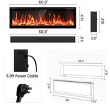60” Smart Electric Fireplace with Voice Control, Realistic Flame, Crackling Sound, Wall Mounted or Recessed Fireplace Insert, App/Remote Control, Logs & Crystals Included for Living Room, Bedroom Rresyet