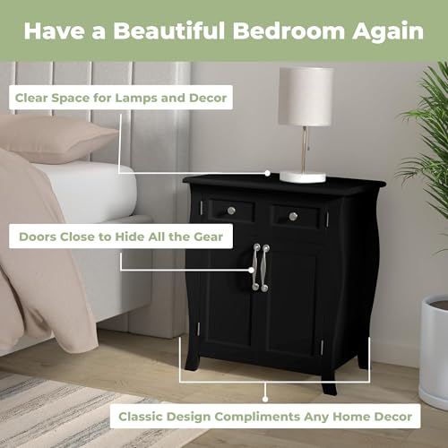Northwood Calliger Bedroom CPAP Nightstand with Drawers for CPAP Accessories & Machine - Sleek Wooden Night Stand with CPAP Hose Holder Bed Side Table with Storage (Black) Northwood Calliger