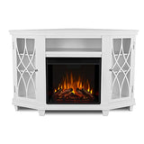 Real Flame Lynette 56" Corner Electric Fireplace TV Stand or TVs up to 55 inches, Entertainment Center with Electric Fireplace, Living Room TV Stand with Fireplace, White Real Flame