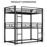 LIKIMIO Bunk Bed, Triple Bunk beds Twin Over Twin Over Twin with 2 Ladders, Metal Frame with Guardrails for Bedroom, No Box Spring Needed, Black LIKIMIO