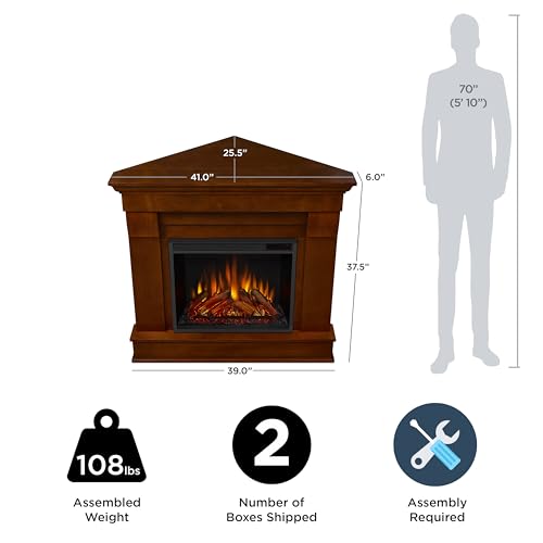 Real Flame Chateau 41" Corner Electric Fireplace with Mantel for Living Room or Bedroom, Replaceable Fireplace Insert Heater, Realistic Log and Flame Effect, Remote Control, Timer. Real Flame