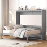 Merax Modern Farmhouse Solid Wood Murphy Cabinet Bed, No Box Spring Needed/Easy Assemble/Queen,Gray Merax