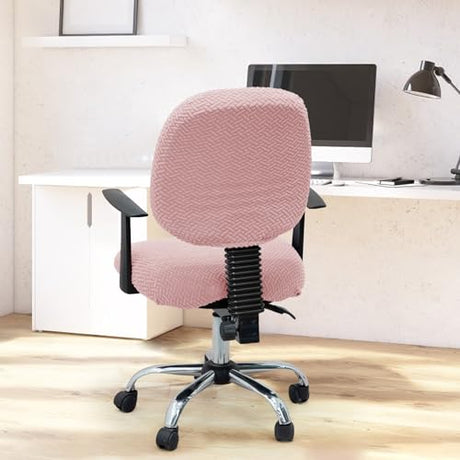 MIFXIN Computer Office Chair Cover Stretch Elastic Slipcover 2 Piece Stretchable Knitted Universal Computer Chair Seat Cover Furniture Protector for Office Home (Jacquard Pink) MIFXIN