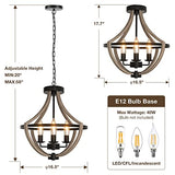 16.5" Farmhouse Light Fixtures Chandelier, 4-Light Rustic Flush Mount Ceiling Light, Modern Faux Wood Light Fixture for Dining Room Kitchen Foyer Hallway Entryway Bedroom Closet Seealle