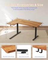 YIHAYO Reversiable L-Shaped Electric Standing Desk, 55 Inches Stand Up Corner Desk, Sit and Stand Up for Work Office Home, Ergonomic Rising Computer Table with Splice Board, Rustic Brown YIHAYO