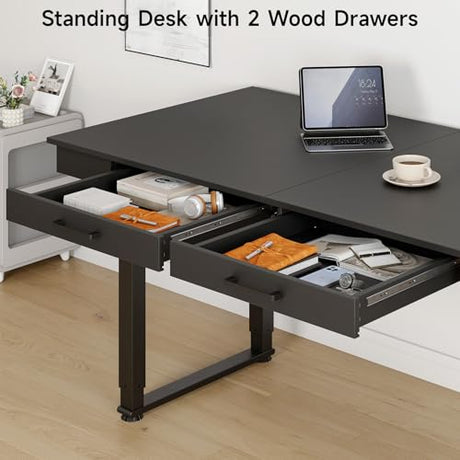 ONBRILL Standing Desk with Drawers, 63x26 Inches Rectangle Electric Stand Up Desk with Dual Motor and Memory Preset, Adjustable Height from 28-46 Inch for Home & Computer Workstation, Black ONBRILL