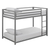 DHP Miles Silver Low Metal Bunk Bed Frame for Kids - Twin Over Twin with Built-in Ladder and High Guardrails DHP