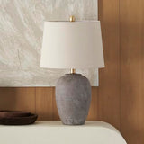 Nourison 23" Rustic Brown with Gray Undertones Ceramic Pot Table Lamp for Bedroom, Living Room, Dining Room, Office, with Beige Shade Nourison