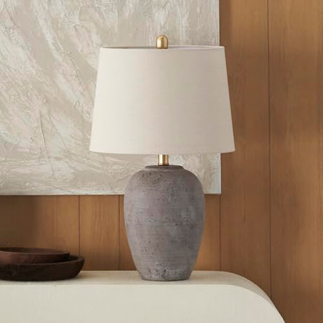 Nourison 23" Rustic Brown with Gray Undertones Ceramic Pot Table Lamp for Bedroom, Living Room, Dining Room, Office, with Beige Shade Nourison