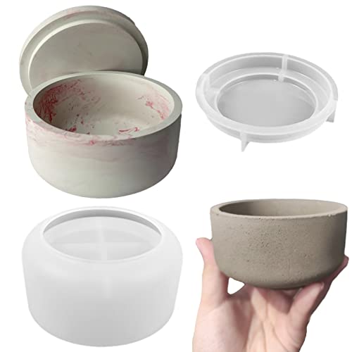 LSLEVA Storage Box with Lids Candle Jar Molds Set, Creative Silicone Candle Vessels Pot Molds, Concrete Round Stripe with Cover Bottle Making Moulds for Storage Candle Holder (A)