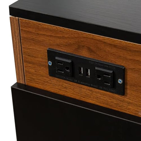 24"-118" Extendable Dining Table with Storage for 2-12 People, Modern Space-Saving Extra Long Wood Folding Table with USB & AC Outlets, Multifunctional Conference Meeting Desk, Black & Walnut DMAITH