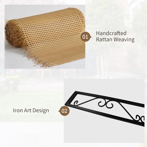 73" H×45" W Rattan Outdoor Privacy Screen Freestanding for Patio, Balcony Metal Privacy Screen and Room Divider for Garden, Apartment, Deck(Beige) ilitphke