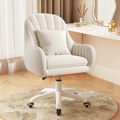 JPBSTO Cute Home Office Chair Velvet Upholstered Desk Chairs with Mid Back Swivel Adjustable Makeup Vanity Computer Chair with Wheels JPBSTO
