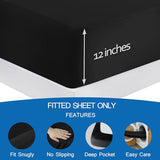 Twin Fitted Sheet Only, Twin Size Sheets for Kids Up to 14 Inches Deep Procket, Single Bed Mattress Sheets Stretchable Breathable Cover, Black Coldwind