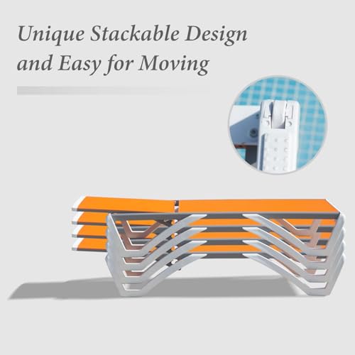 Domi Chaise Lounge Outdoor, Patio Lounge Chair with Aluminum Frame, All Weather Pool Lounge Chair for Deck Lawn Backyard, Orange, Set of 2