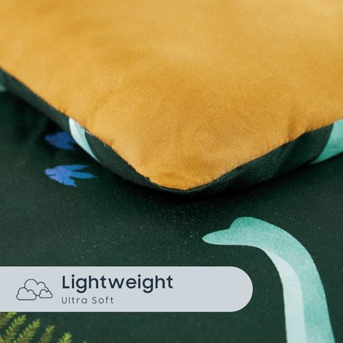 Wake In Cloud - Toddler Bedding Set for Boys, 4 Pieces Soft Crib Bed Set Including Comforter, Fitted Sheet, Flat Top Sheet and Pillowcase, Colorful Jurassic Dinosaur Volcano, Dark Green Wake In Cloud