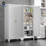 COFaR 71 in Tall Kitchen Pantry Cabinet, Metal Pantry Storage Cabinet with 4 Adjustable Shelves and 2 Barn Doors, White Freestanding Farmhouse Food Cupboard for Dining Room Living Room COFaR