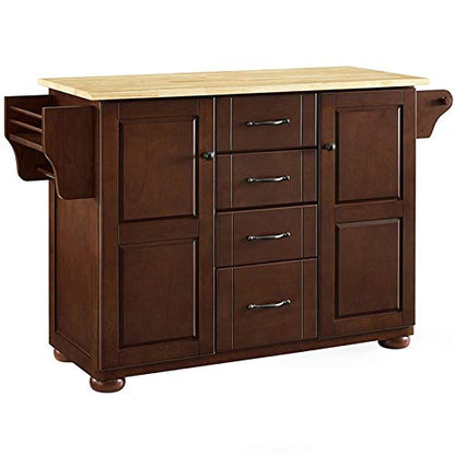 Pemberly Row Modern Natural Wood Top Kitchen Island in Mahogany - WoodArtSupply