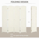 HOMCOM 4 Panel Room Divider, 6' Tall Folding Privacy Screen, Woven Freestanding Wall Partition for Home Office, Bedroom, White HOMCOM
