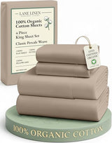 LANE LINEN 100% Organic Cotton Sheets Set, Long- Staple Percale Weave Ultra Soft Best- Bedding Sheets for Bed, GOTS Certified, Fits Mattress Upto 15inch Deep Pocket (King, Taupe) LANE LINEN