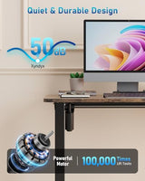 Small Height Adjustable Electric Standing Desk, 31.5" x 23.6" Sit Stand up Desk with Splice Board, Ergonomic Rising Computer Home Office Desk Table with Memory Preset, Black Frame/Rustic Brown Top Xyndyx