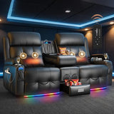 Aotolo Power Reclining Loveseat Sofa with Console, Wall Hugger RV Recliner Couch, Home Theater Seating with Heating & Massage, Bluetooth Speaker, LED Light, USB & Type-C Ports, Storage Armrests