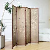 Furnnylane 4 Panel Room Divider Screen and Folding Panel Screen,Double Sided Bamboo Divider for Room Separation,White Plum and Birds,67" H x 63" W,67" H x 63" W Furnnylane