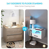 Bloddream Floating Nightstand with Charging Station and LED Light Strips, 21.3" Bedside Table with Drawers,Floating Bedside with USB Ports and Outlets, Bedroom Furniture Bloddream