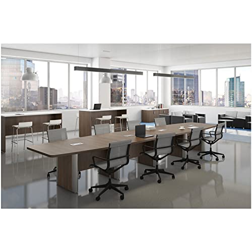 Thaweesuk Shop 18ft Mahogany Modern Boat Shaped Conference Table Room Wood Hide Wires Inside Elliptical Metal Legs Desk Grommets Racetrack Silver Power Data Modules Office Business Boardroom Furniture Generic