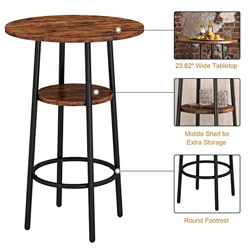 KIVENJAJA Rustic Brown 3-Piece Bistro Bar Table Set for 2 with PU Upholstered Stools