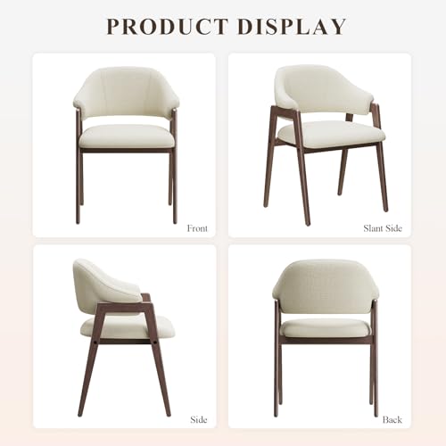 MALOL Wooden Dining Chairs Set of 6, Modern Fabric Upholstered Dining Room Chair, Kitchen Side Chairs, Farmhouse Dinner Chair with Curved Open Back for Kitchen, Beige MALOL