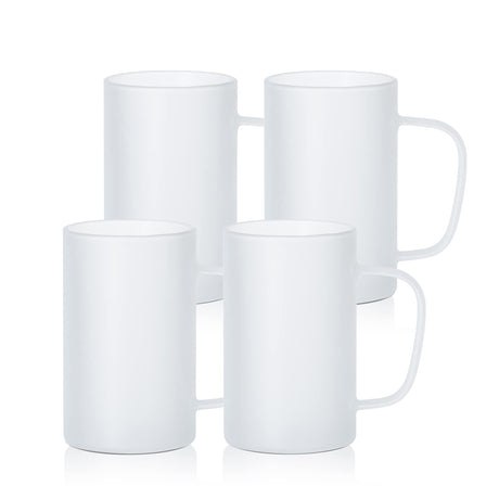 PYD Life Sublimation Glass Blanks Mug Frosted Glass Tumblers 18 OZ Coffee Beer Mugs Cups with Handle for Cricut Mug Press and Tumbler Heat Press 4 Pack PYD Life