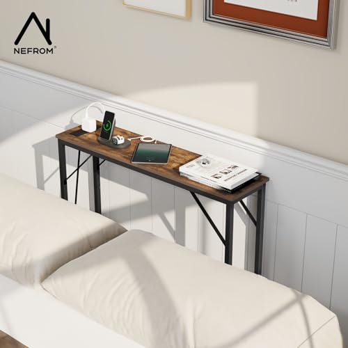 NEFROM 31.5‘’ Console Table, Skinny Entryway Table with Fast-Charging Station, Narrow Long Sofa Table, Behind Slim Couch Table for Entrance, Hallway, Living Room Decor ST-BR80-1 NEFROM
