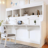 Fiorune Twin Size Horizontal Murphy Bed, Foldable Murphy Bed Cabinet with Desk and Storage Shelves, Space-Saving Hidden Wall Bed Frame for Small Spaces, Living Room, White Fiorune