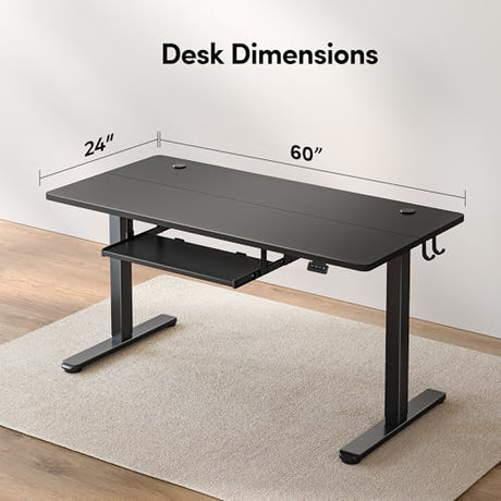FEZIBO Standing Desk with Keyboard Tray, 63 × 24 Inches Electric Height Adjustable Desk, Sit Stand Up Desk, Computer Office Desk, Black FEZIBO