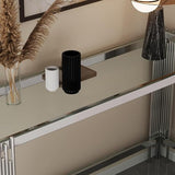 SSLine Modern Luxury Console Table Rectangular Glass Accent Entryway Table for Hallway Living Room, 2-Tier Storage, Silver Stainless Steel Frame Design SSLine