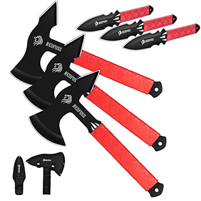 NedFoss Throwing Knives, Throwing Axes, Throwing Products Pack of 6, 11.7" Full Tang Axe Throwing Set with TRB Rubber, Throwing Game of Fixed Blade Knife with Nylon Sheath for Recreation