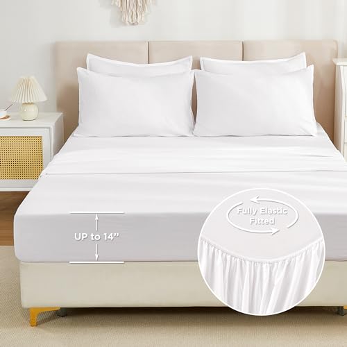 Litanika Comforter Full Size Set White - 7 Pieces Bed in a Bag Full Bedding Comforter Sets, Plain Lightweight Bed Set with Comforter, Sheets, Pillowcases & Shams Litanika