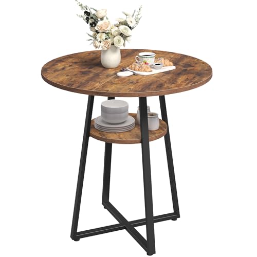 MAHANCRIS 31.5" Round Dining Table for 2-4, Farmhouse Kitchen Table with Storage Shelf, Small Circle Dining Table Space Saving, for Dining Room, Kitchen, Living Room, Rustic Brown and Black DTHR8201 MAHANCRIS