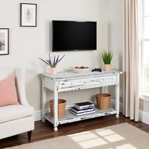Alaterre Furniture Rustic Country Cottage Console Table with 1 Drawer & 1 Shelf, Distressed Finish - Perfect for Living Room, Entryway, Hallway Alaterre Furniture