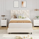GAOMON Beige Twin Upholstered Bed Frame, Heavy-Duty Platform Bed Frame with Upholstered Headboard & Strong Wood Slats, No Box Spring Needed/Noise Free/Easy Assembly GAOMON