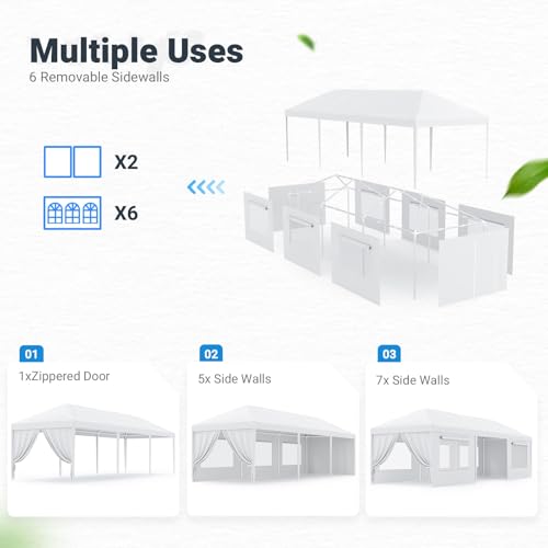 Quictent 10x30 Heavy Duty Party Tent with 6 Removable Mesh Windows & Ventilation - Waterproof Outdoor Canopy Tent for Weddings, Backyard Events, Shelter, UV Protection (White) Quictent