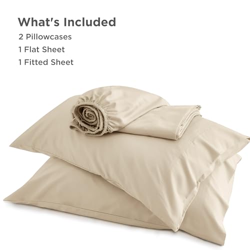 Bedsure King Size Sheet Set, Cooling Sheets King, Rayon Derived from Bamboo, Deep Pocket Up to 16", Breathable & Soft Bed Sheets, Hotel Luxury Silky Bedding Sheets & Pillowcases, Beige Bedsure
