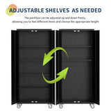 GarveeHome Metal Storage Cabinet with Wheels, Steel Tool Cabinet with Pegboard and 4 Adjustable Shelves, Lockable Rolling Garage Cabinet for Home, Garage, Office Organization (Deep Black) GarveeHome