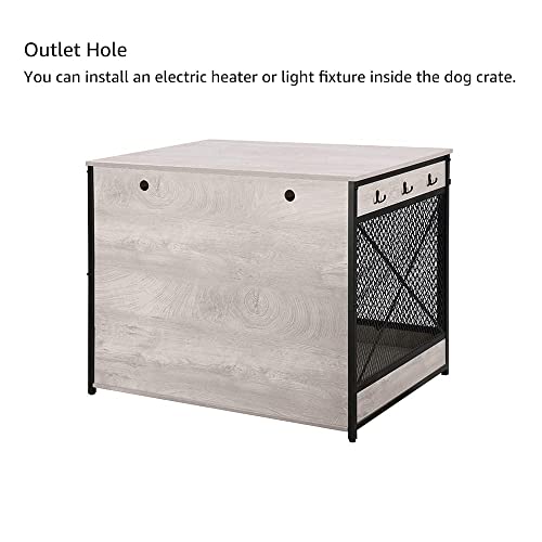 unipaws Furniture Style Sliding Door Dog Crate for Medium Dogs, Indoor Aesthetic Puppy Kennel, Modern Decorative Wood Wire Pet House Dog Cage, Pretty Cute End Side Table Nightstand, Grey - WoodArtSupply